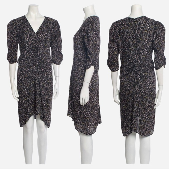 ALLSAINTS Josephine Waterleo Short Sleeve Ruched Leopard Print Mini Dress NEW - Picture 9 of 14